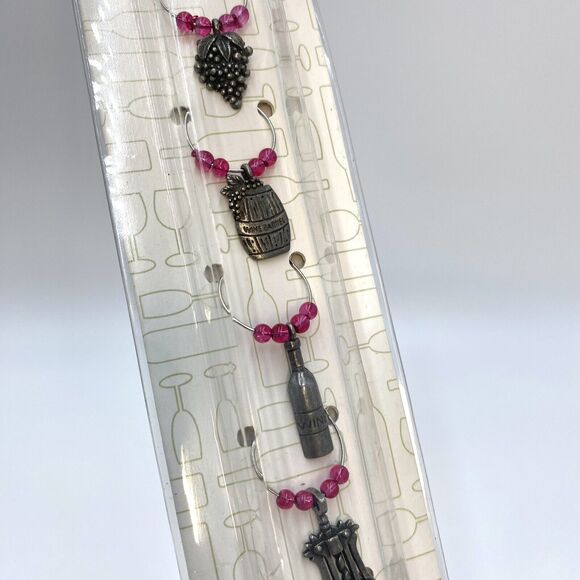 True Set of 6 Pewter Wine Glass Charms Drink Markers Winery Grapes Vineyard - Picture 4 of 6